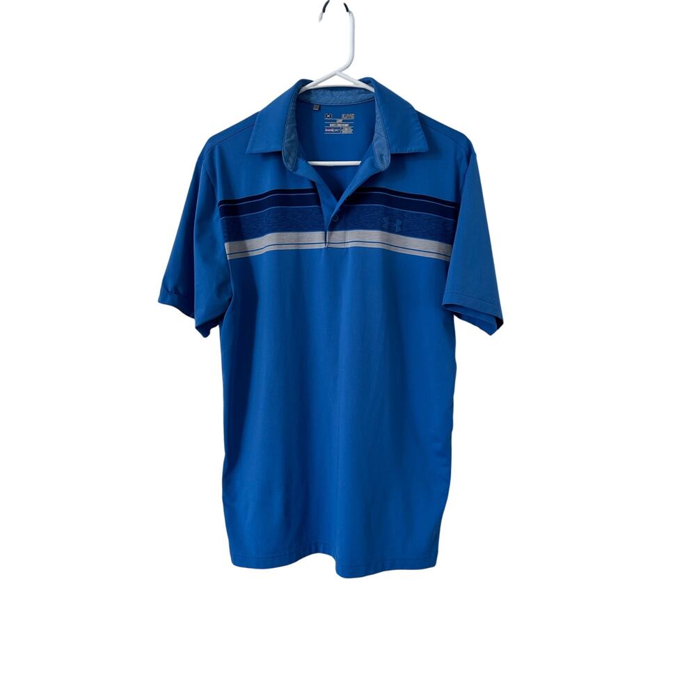 Under Armour Blue Striped Golf Polo - Men's Small